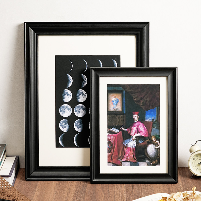 Engraved Wood Frame - Cornice Vintage in Legno Massello Nero,