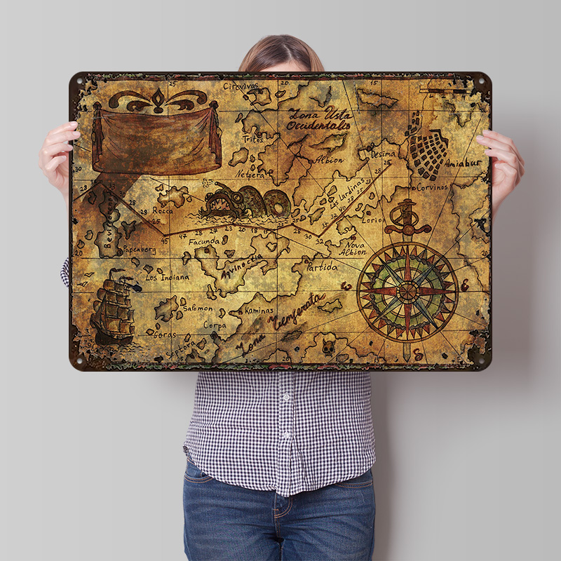 Custom Map Poster - Poster Vintage con Mappa del Mondo,